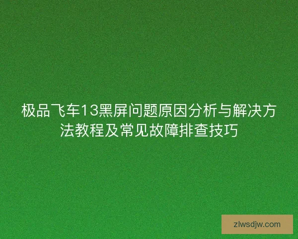 极品飞车13黑屏问题原因分析与解决方法教程及常见故障排查技巧